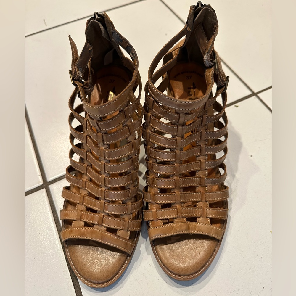 Tamaris Leather Woven Heeled Sandals